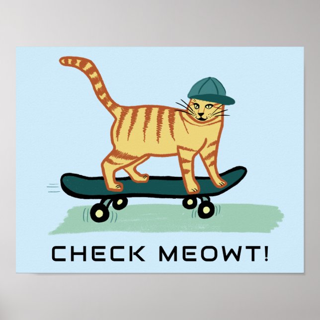 Skateboarding Tabby Cat Niedlich CUSTOM TEXT Kinde Poster (Vorne)
