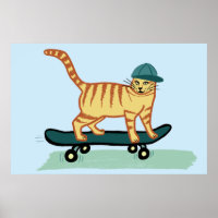 Skateboarding Tabby Cat
