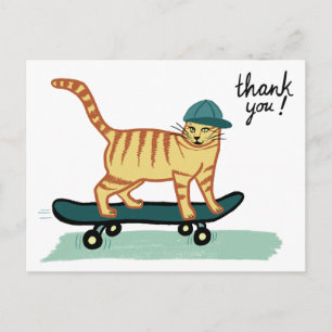 Skateboarding-Tabby-Katze DANKE Postkarte