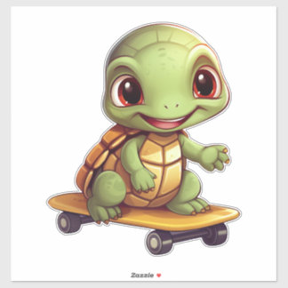 Skateboarding Turtle, Athletic Animal Design Aufkleber