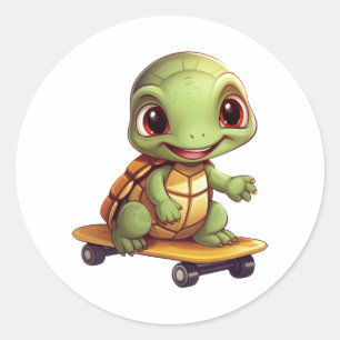 Skateboarding Turtle, Athletic Animal Design Runder Aufkleber