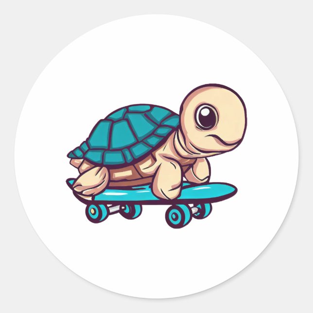 Skateboarding Turtle Runder Aufkleber (Vorderseite)