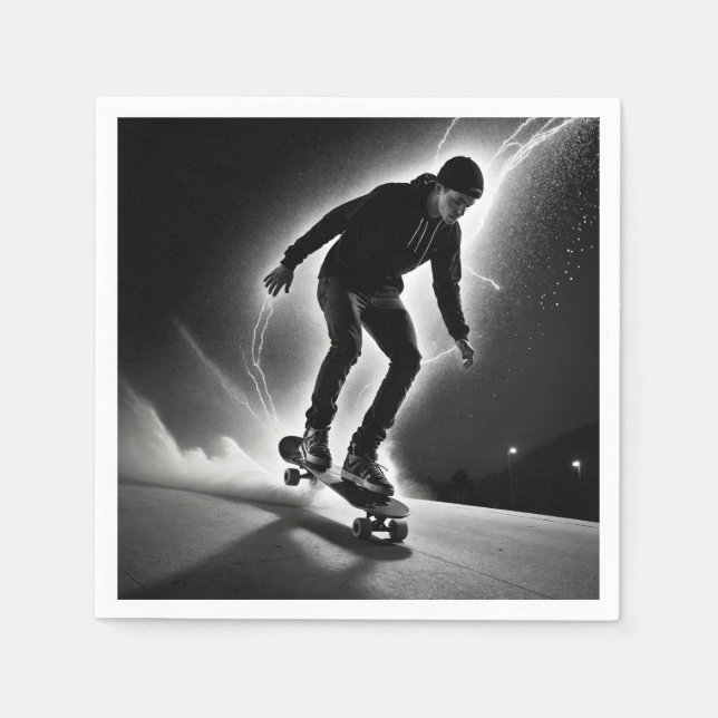 Skateboardjunge mit Blitzlicht Serviette (Vorderseite)