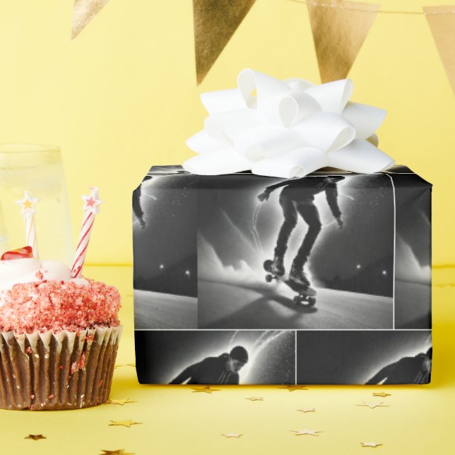 Skateboardjunge mit Blitzstiften Geschenkpapier (Geburtstagsparty)