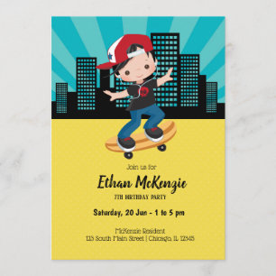 Skateboardjunge - Wählen Sie Ihre Hintergrundfarbe Einladung