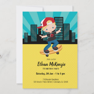 Skateboardjunge - Wählen Sie Ihre Hintergrundfarbe Einladung