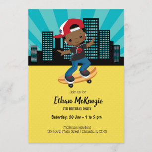 Skateboardjunge - Wählen Sie Ihre Hintergrundfarbe Einladung