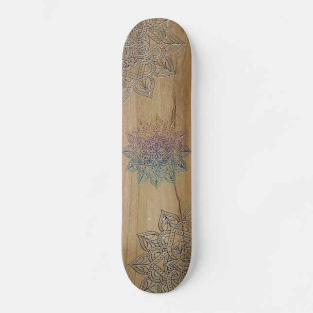 Skateboards mandala gravé dans bois (Vorderseite)