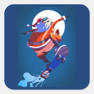SKATEBOARING SANTA CLAUS STICKERS
