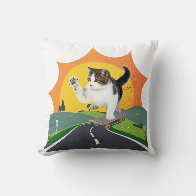 Skatebroading Cat Kissen (Vorderseite)