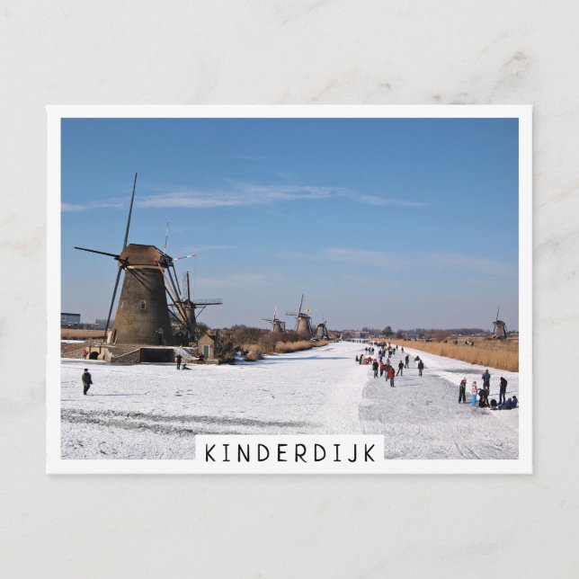 Skaten an den Windmühlen im Winter Postkarte (Vorderseite)