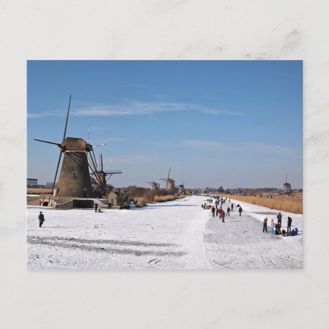 Skaten an den Windmühlen im Winter Postkarte (Vorderseite)