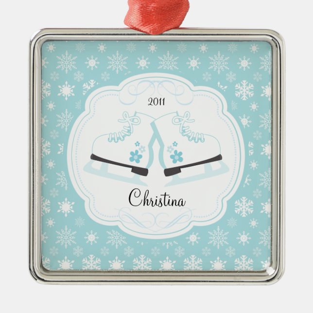 Skaten-Eis-Skate-datierte Weihnachtsverzierung Ornament Aus Metall (Vorne)