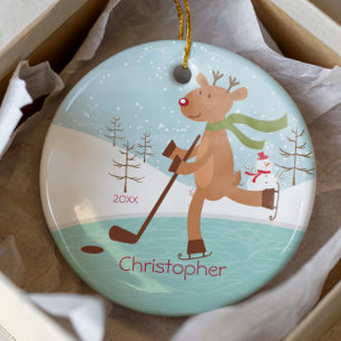 Skaten-Hockey-Ren-datierte Weihnachtsverzierung Keramikornament
