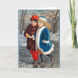Skaten in einem Winterteich Vintage Urlaubskarte Karte
