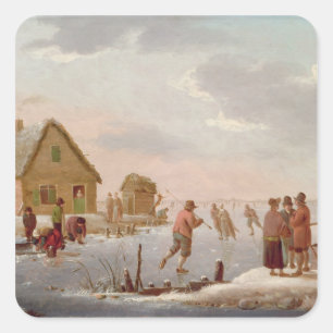 Skaten in einer Winterlandschaft Quadratischer Aufkleber