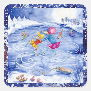 "Skaten Party" Urlaubsaufkleber Quadratischer Aufkleber