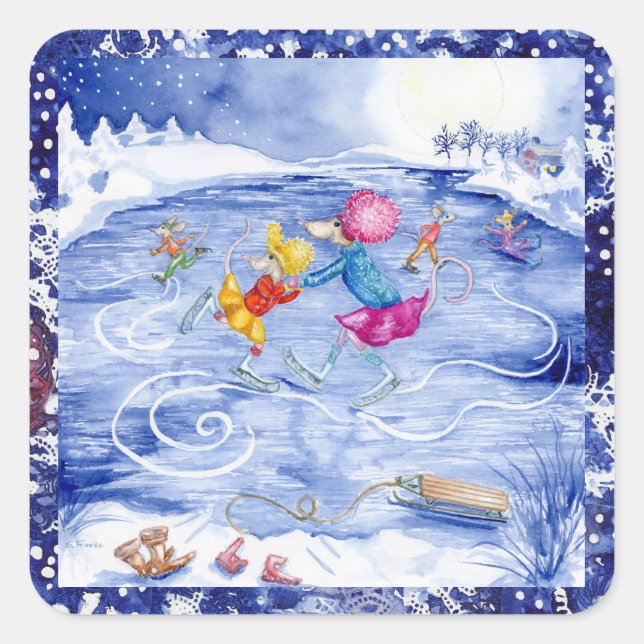 "Skaten Party" Urlaubsaufkleber Quadratischer Aufkleber (Vorderseite)