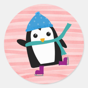Skaten Penguin Round Stickers