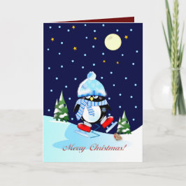 Skaten-Pinguin mit Weihnachtsstext Feiertagskarte