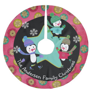Skaten Pinguine Personalisiert Holiday Tree Skirt Polyester Weihnachtsbaumdecke