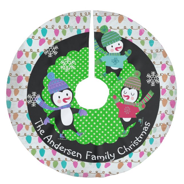Skaten Pinguine Personalisiert Holiday Tree Skirt  Polyester Weihnachtsbaumdecke (Vorderseite)