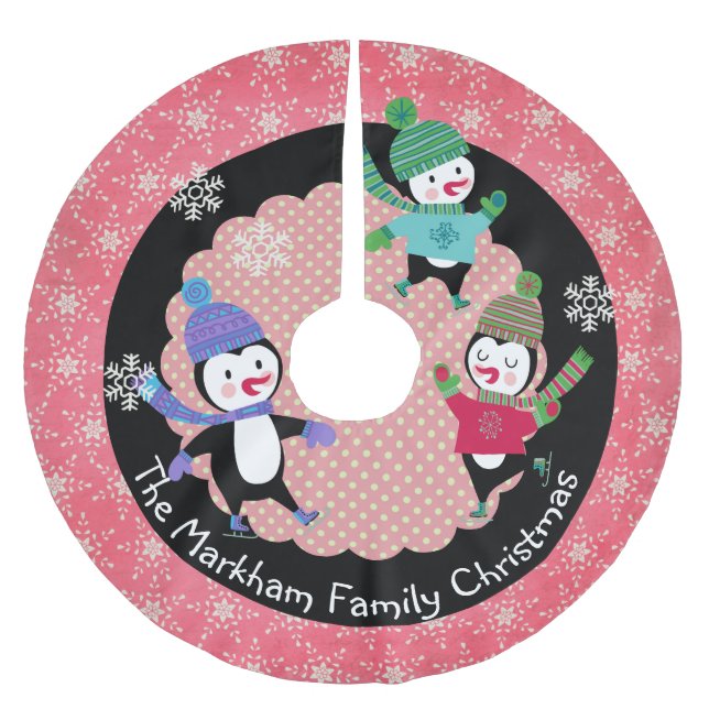 Skaten Pinguine Personalisiert Holiday Tree Skirt Polyester Weihnachtsbaumdecke (Vorderseite)