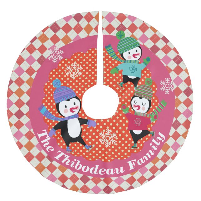 Skaten Pinguine Personalisiert Holiday Tree Skirt  Polyester Weihnachtsbaumdecke (Vorderseite)