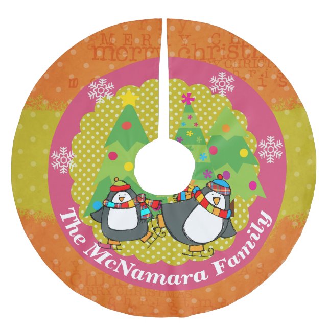 Skaten-Pinguine und Weihnachtsbaumrock 4 Polyester Weihnachtsbaumdecke (Vorderseite)