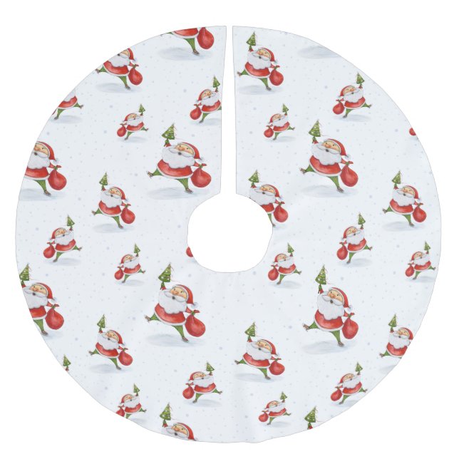Skaten Santa Niedliche Weihnachtswasserfarbe Muste Polyester Weihnachtsbaumdecke (Vorderseite)