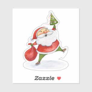 Skaten Santa Niedliche Weihnachtswasserfarbe zeich Aufkleber
