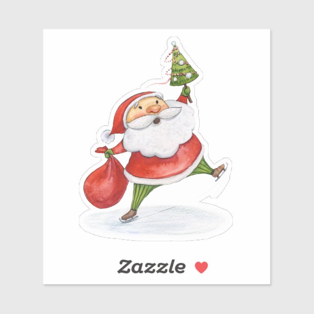 Skaten Santa Niedliche Weihnachtswasserfarbe zeich Aufkleber (Blatt)