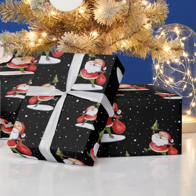 Skaten Santa Niedliche Weihnachtswasserfarbe zeich Geschenkpapier (Feiertage)