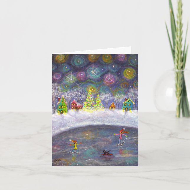 Skaten unter dem Starry Himmel Feiertagskarte (Vorderseite)