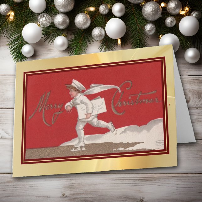 Skaten Weihnachts Lieferjunge Vintager Urlaub Karte (Von Creator hochgeladen)