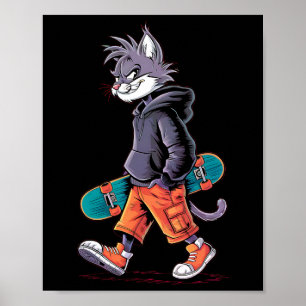 Skatepark Cooler Skater Cat Rizzler Skateboard Poster