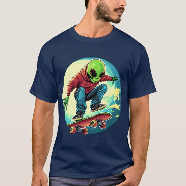 Skater Alien / Skateboarder T - Shirt (Vorderseite)