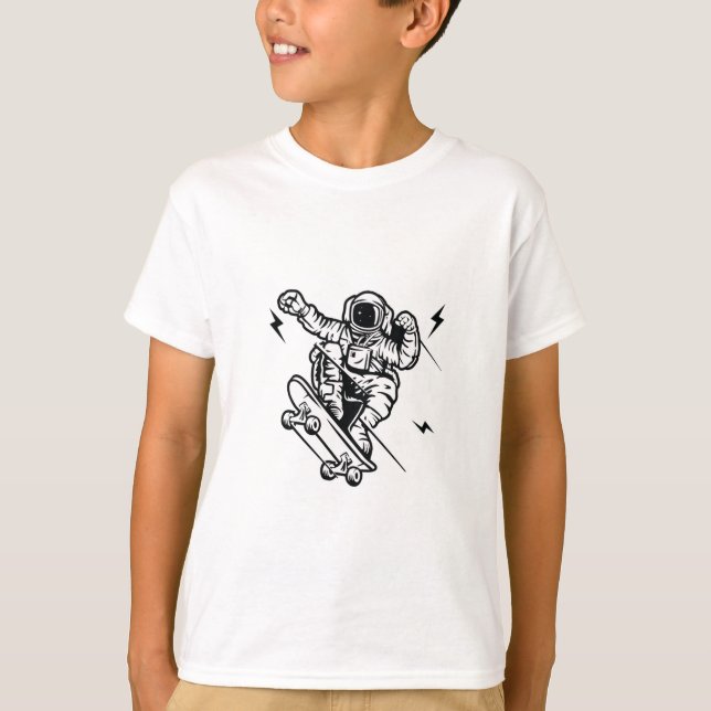 Skater Astronaut Black Line Art Tee (Vorderseite)