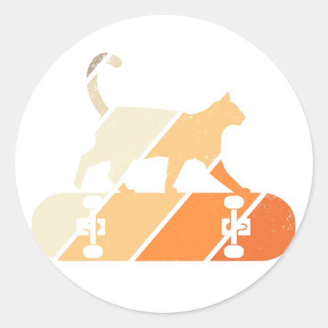 Skater Cat Primo Walk Skateboard Runder Aufkleber (Vorderseite)