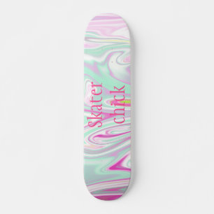 Skater Chick Aquamarine und rosa Marmorpatronen Skateboard