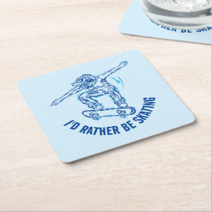 Skater, der mitten in der Luft fährt, statt Skaten Rechteckiger Pappuntersetzer