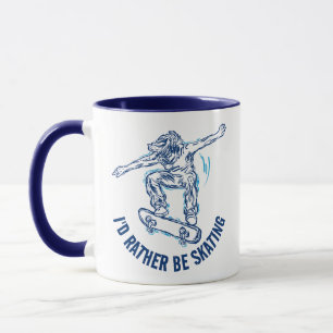 Skater, der mitten in der Luft fährt, statt Skaten Tasse