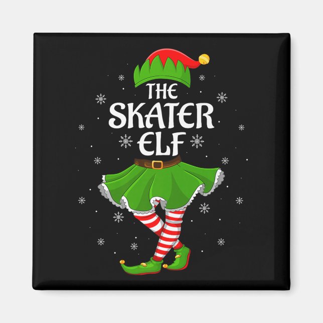 Skater Elf Christmas Family Girls Women Elf Squad  Magnet (Vorne)