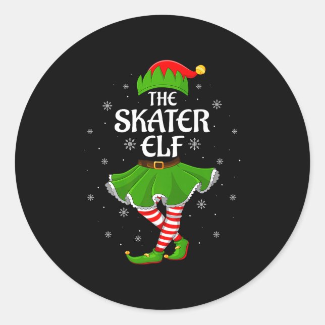 Skater Elf Christmas Family Girls Women Elf Squad  Runder Aufkleber (Vorderseite)