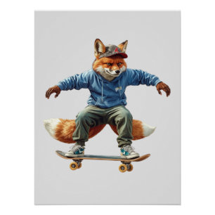 Skater Fox Urban Street Art Poster