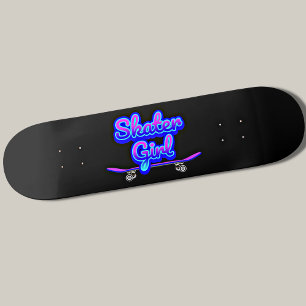 Skater Girl Blue Mauve Graffiti Skateboard