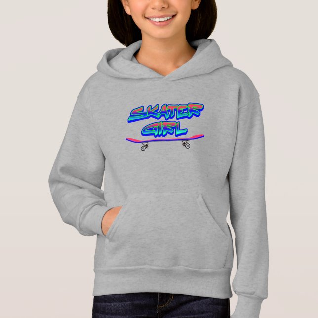 Skater Girl Blue Pink Graffiti Skateboard Hoodie (Vorderseite)