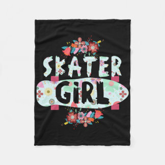 Skater Girl Floral Skateboard für Skater Mädchen C Fleecedecke