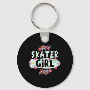 Skater Girl Florales Skateboard für Skater Mädchen Schlüsselanhänger