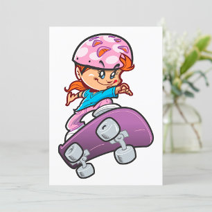 Skater Girl Fun Pink Helm Skateboard Einladung